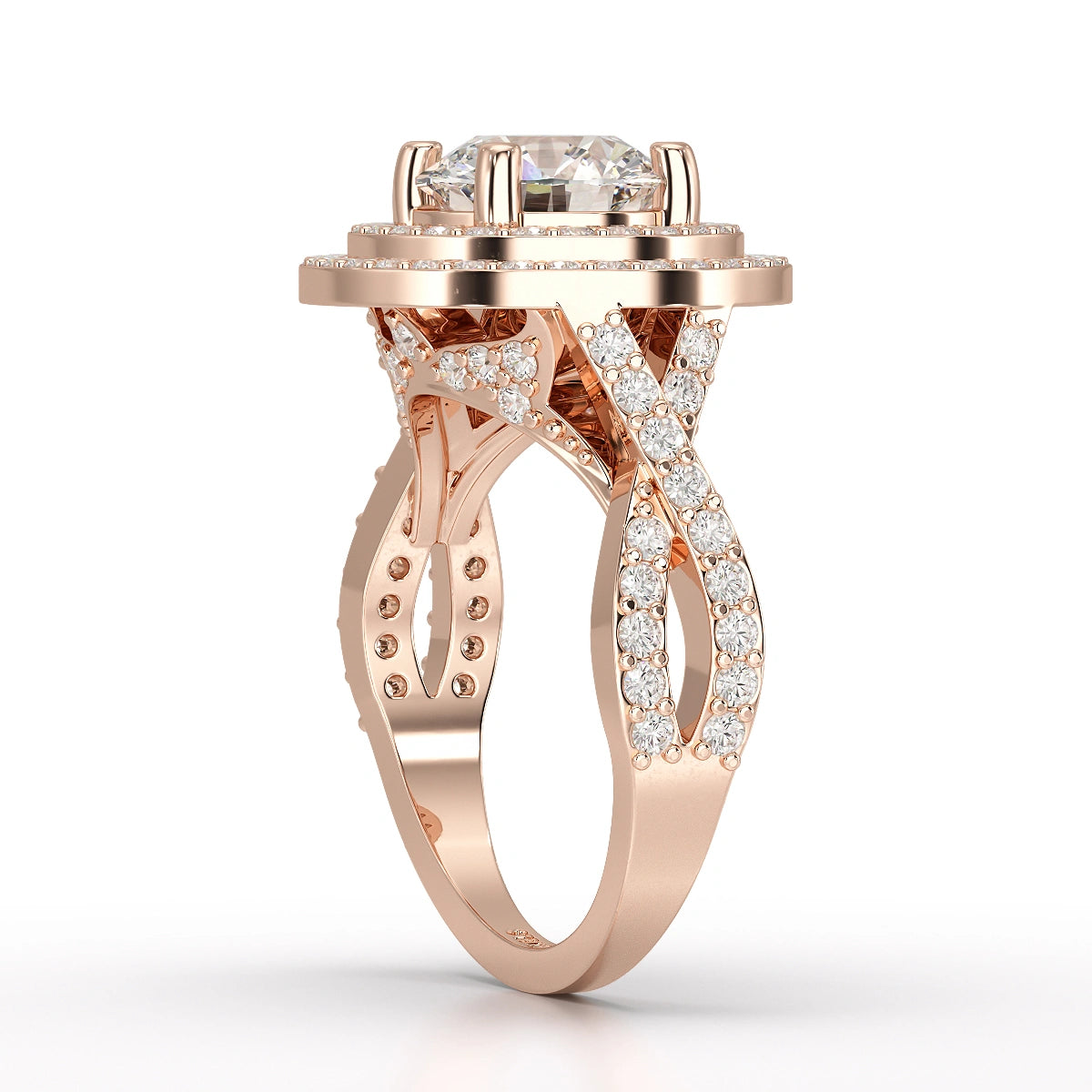 3 CT Round Cut Layered Halo Lab Diamond Ring