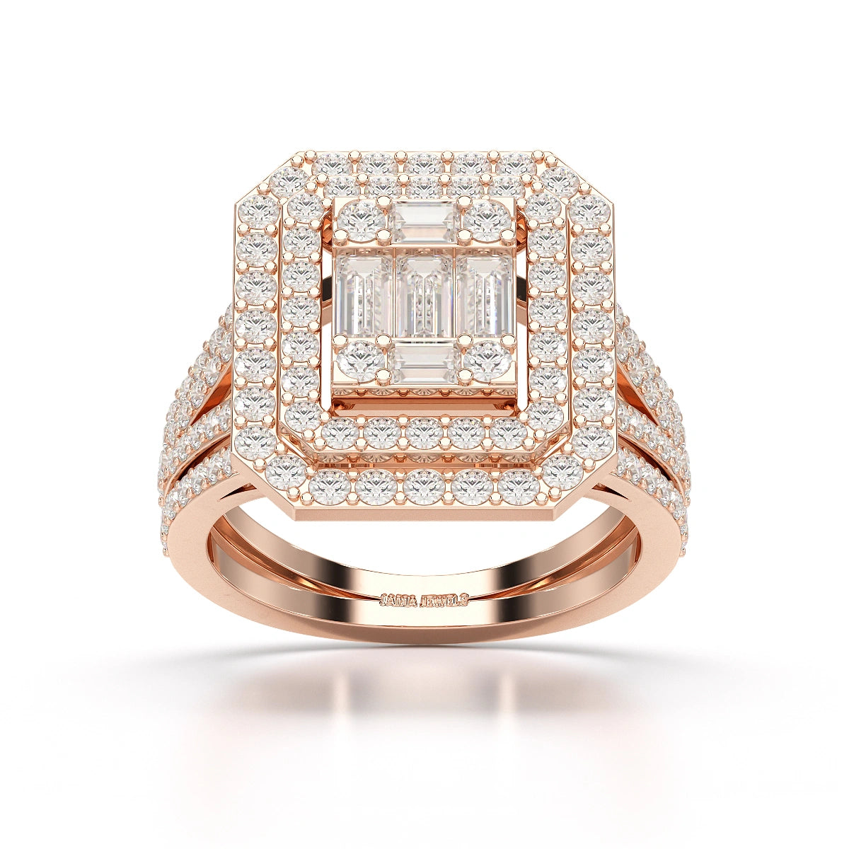 1.94 CT Baguette Cut Layered Halo Lab Diamond Ring