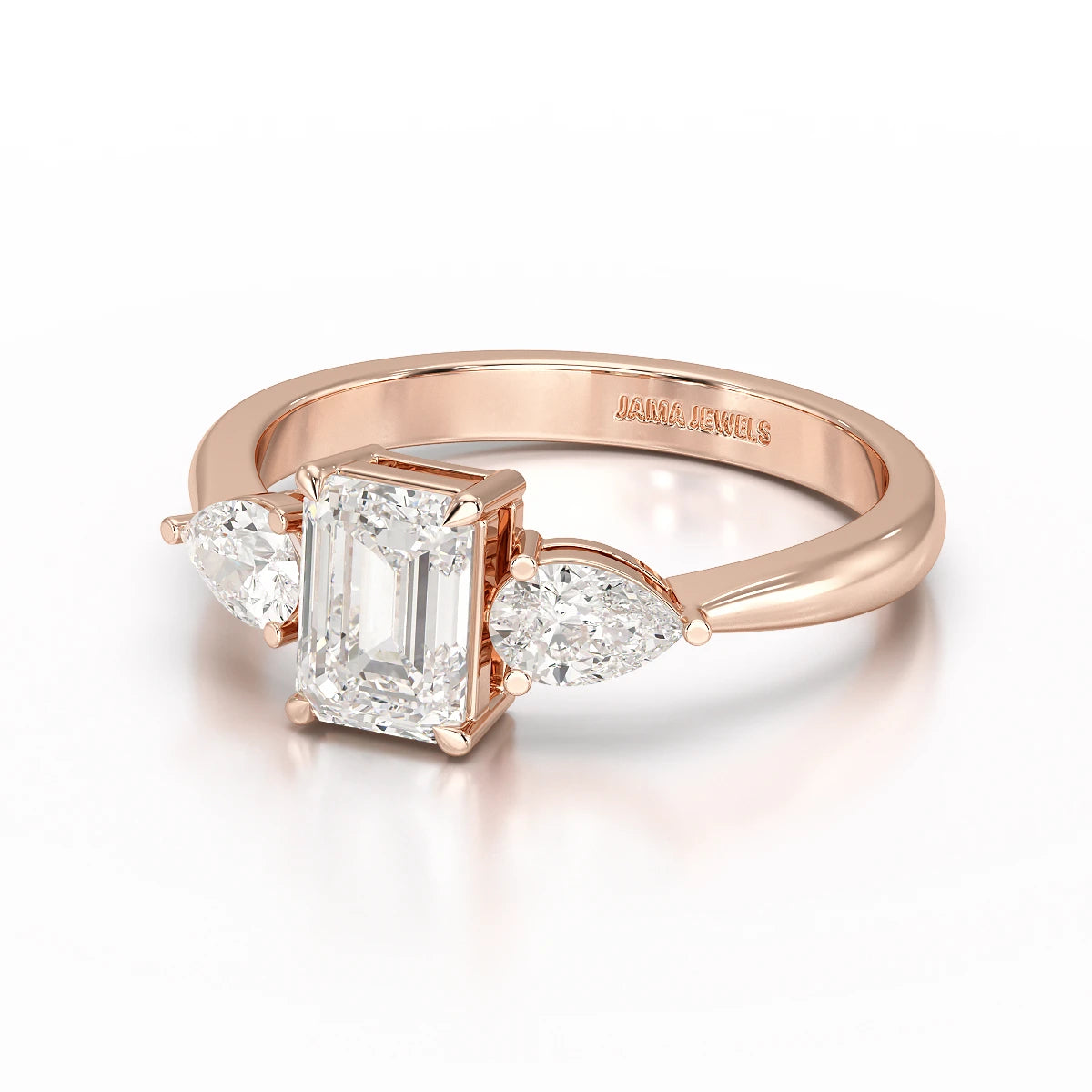 1.4 CT Three Stone Emerald/Pear Cut Lab Diamond Ring