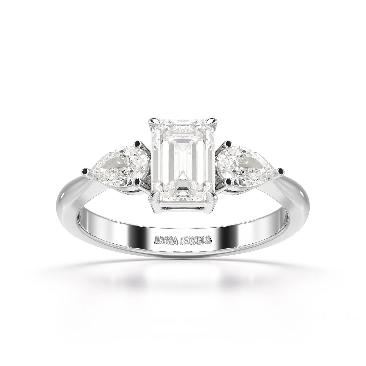 1.4 CT Three Stone Emerald/Pear Cut Lab Diamond Ring
