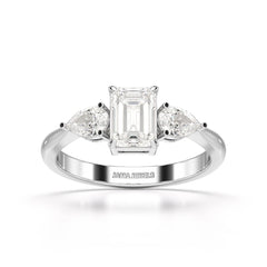 1.4 CT Three Stone Emerald/Pear Cut Lab Diamond Ring