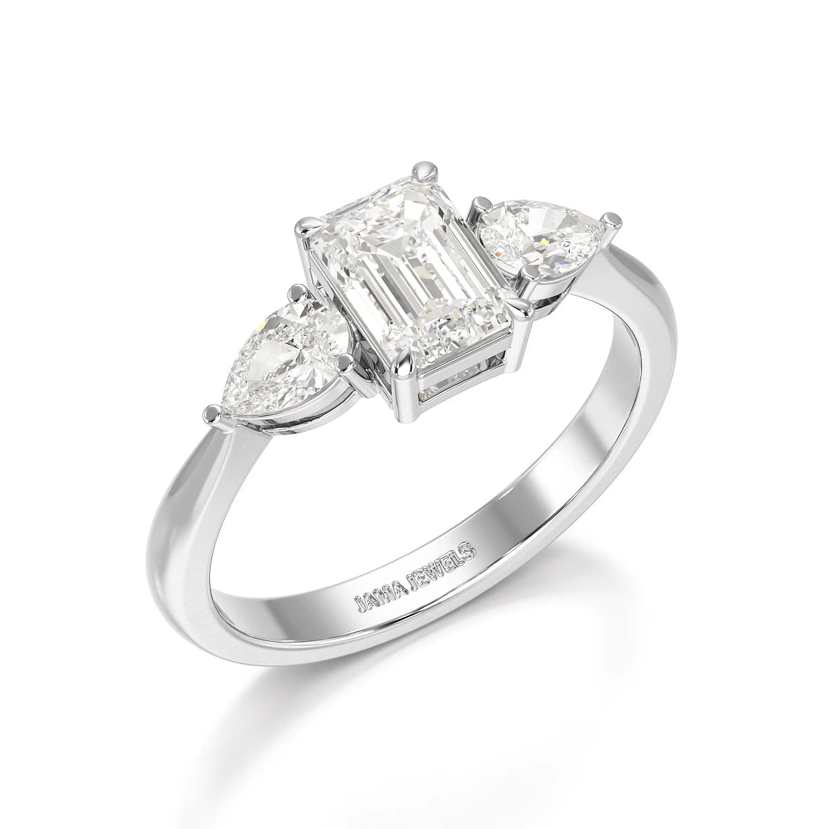 1.4 CT Three Stone Emerald/Pear Cut Lab Diamond Ring