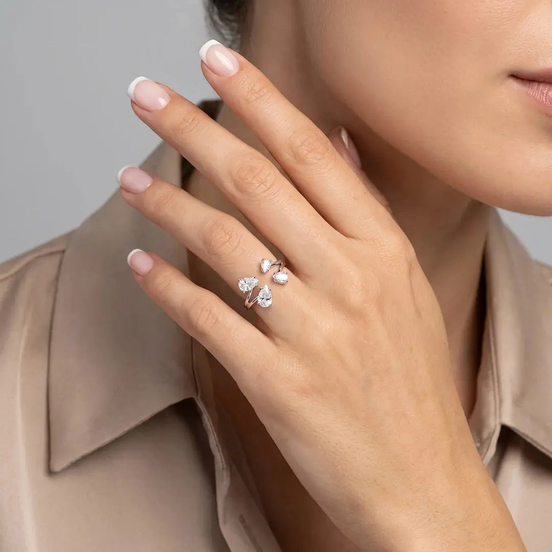 1.28 CT Pear Bypass Cluster Diamond Ring
