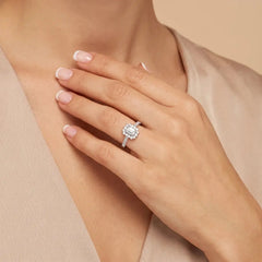 1.50 CT Emerald Cut Lab Diamond Halo Ring