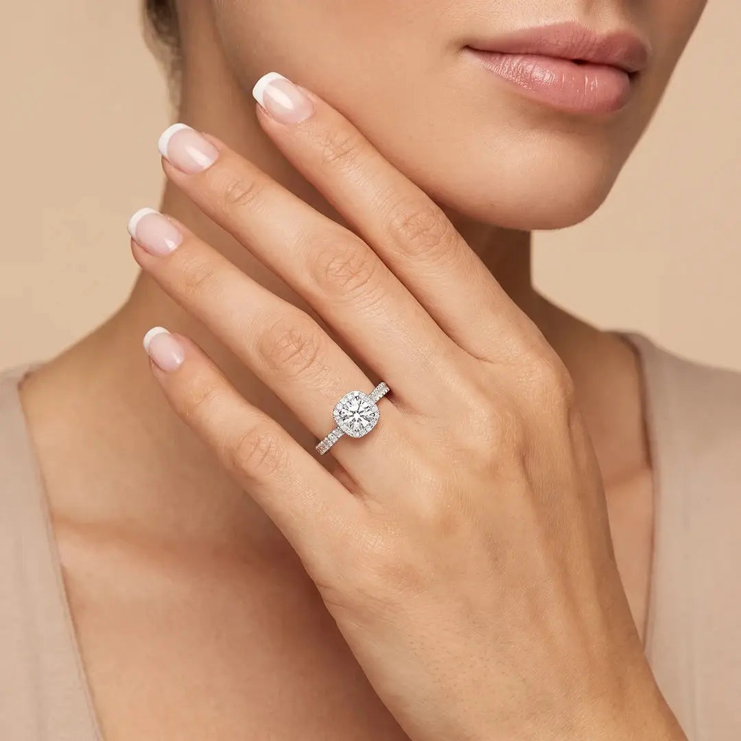 1.54 CT Cushion Halo Diamond Ring