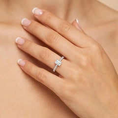 1.30 CT Emerald Cut Solitaire Pavé Diamond Ring