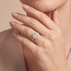 Lifestyle Image of 1.30 CT Round Halo Cluster Diamond Ring