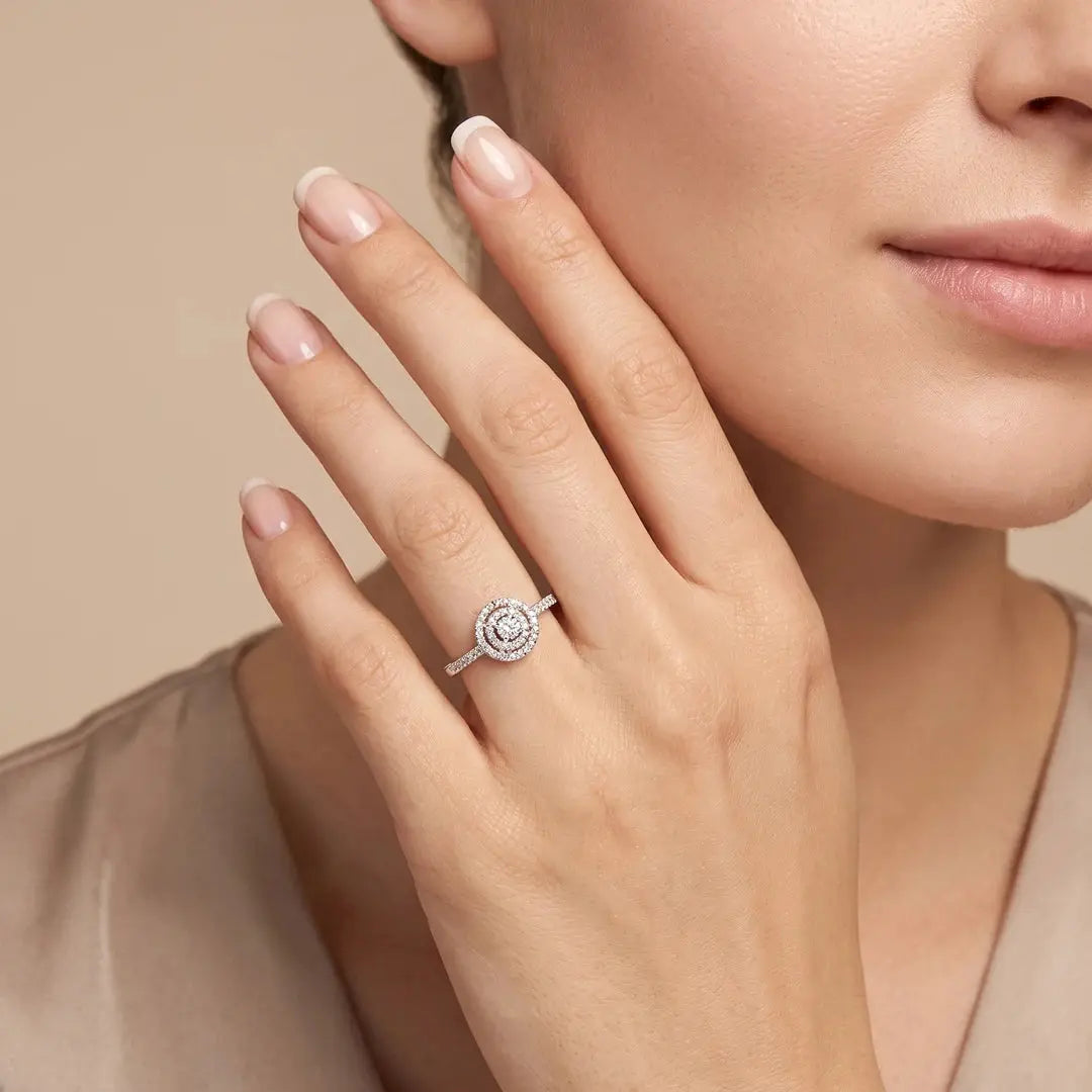 0.46 CT Round Double Halo Diamond Ring