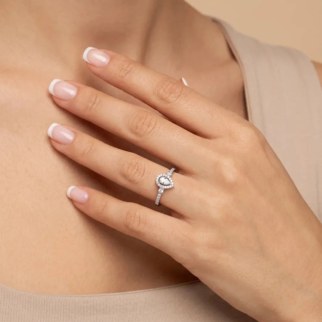 0.43 CT Pear Halo Diamond Ring