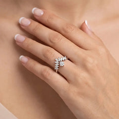 0.95 CT Marquise & Round Cut Lab Diamond Cluster Ring