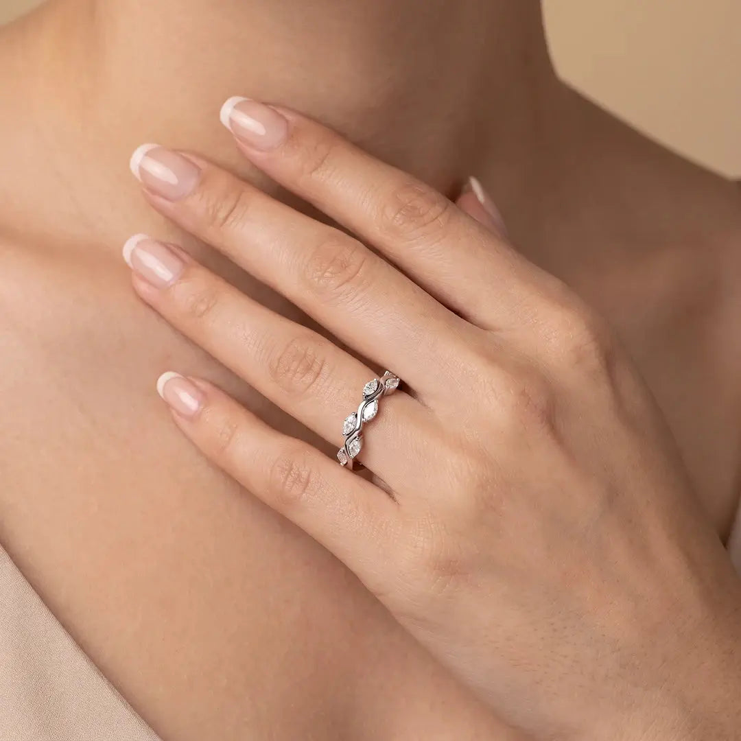 0.35 CT Marquise Cut Lab Diamond Half Eternity Ring