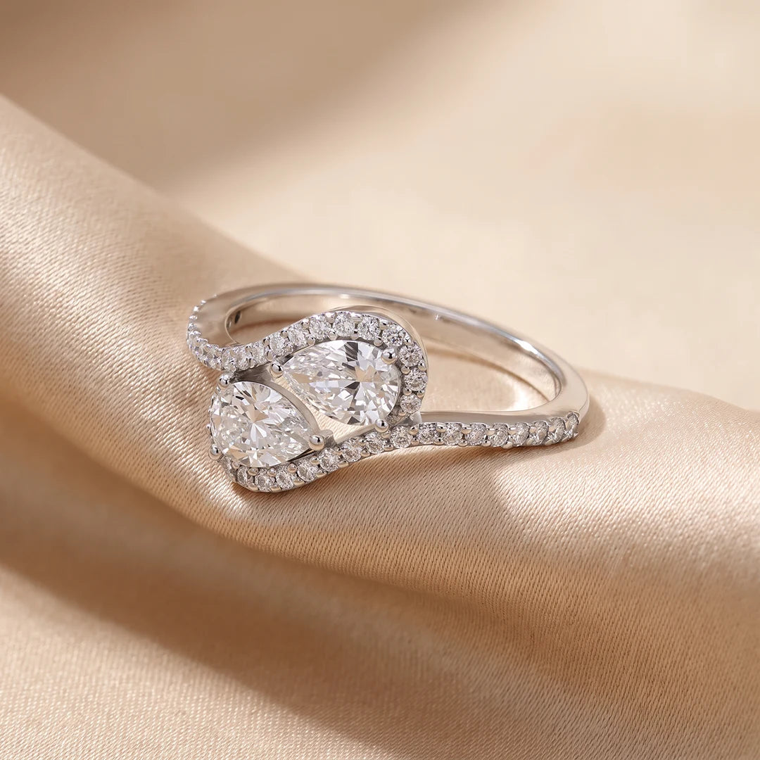 0.95 CT Pear Bypass Pavé Diamond Ring