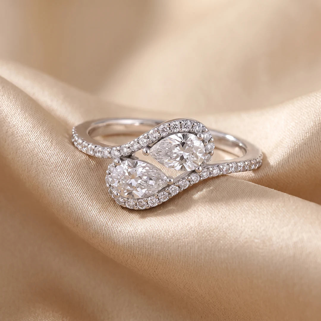 0.95 CT Pear Bypass Pavé Diamond Ring