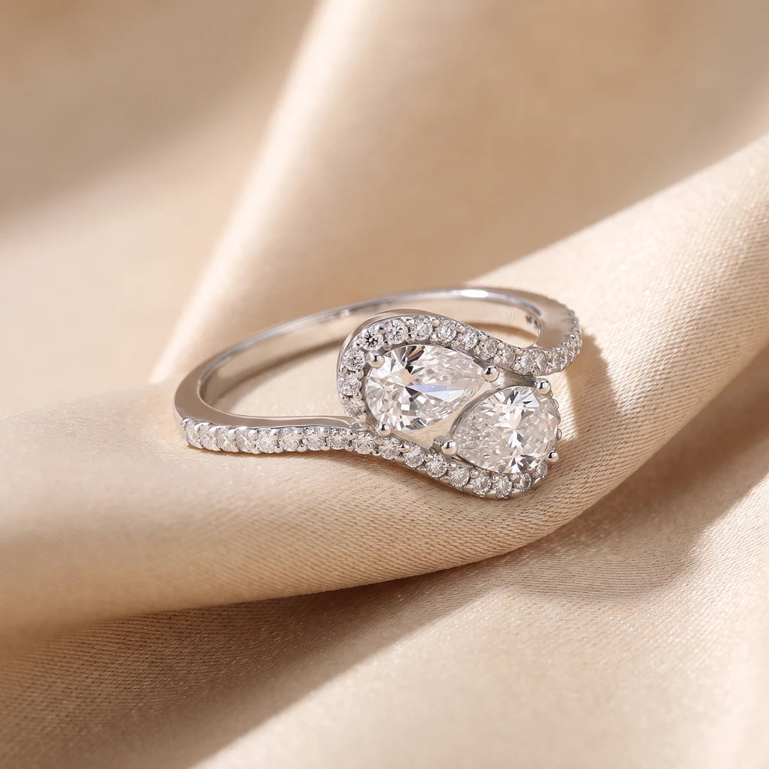 0.95 CT Pear Bypass Pavé Diamond Ring