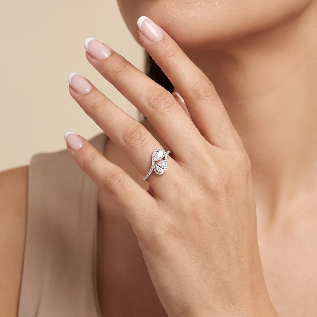 0.95 CT Pear Bypass Pavé Diamond Ring