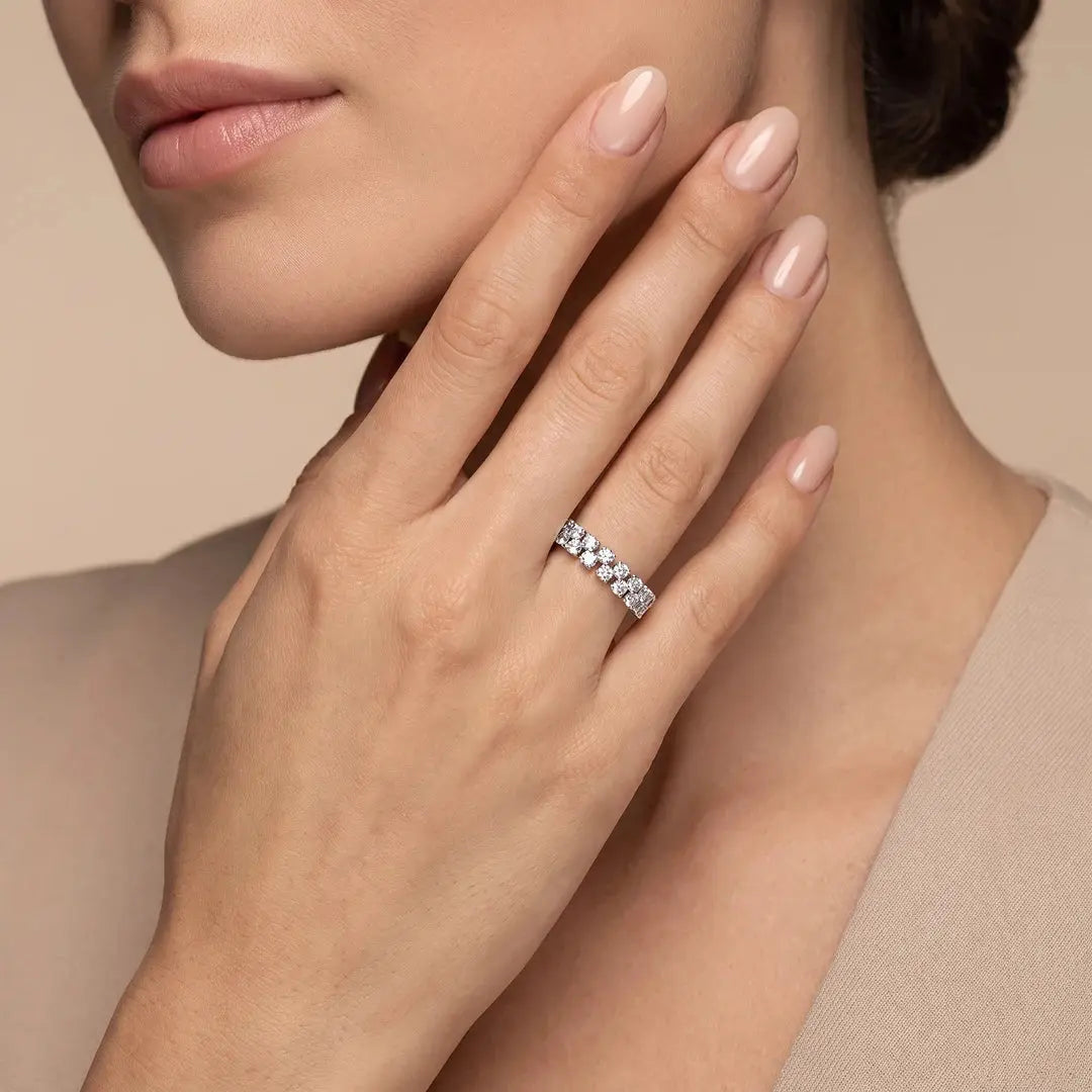 0.70 CT Round Cut Lab Diamond Two Layer Half Eternity Ring