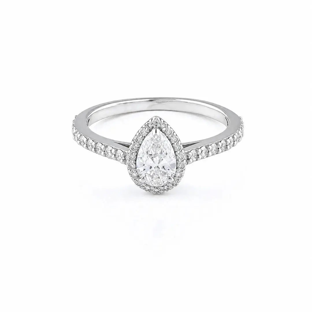 0.80 CT Pear Halo Pavé Diamond Ring