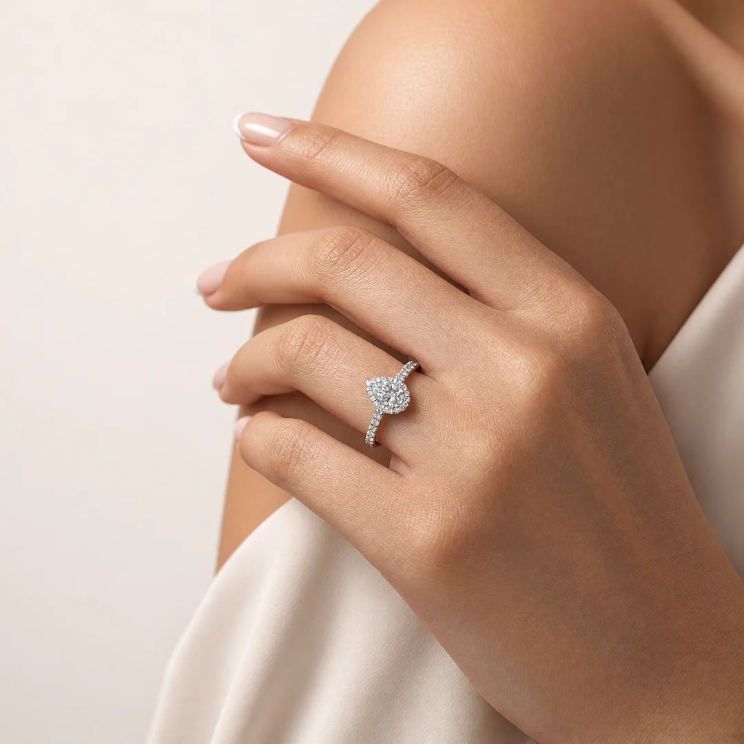 0.80 CT Pear Halo Pavé Diamond Ring