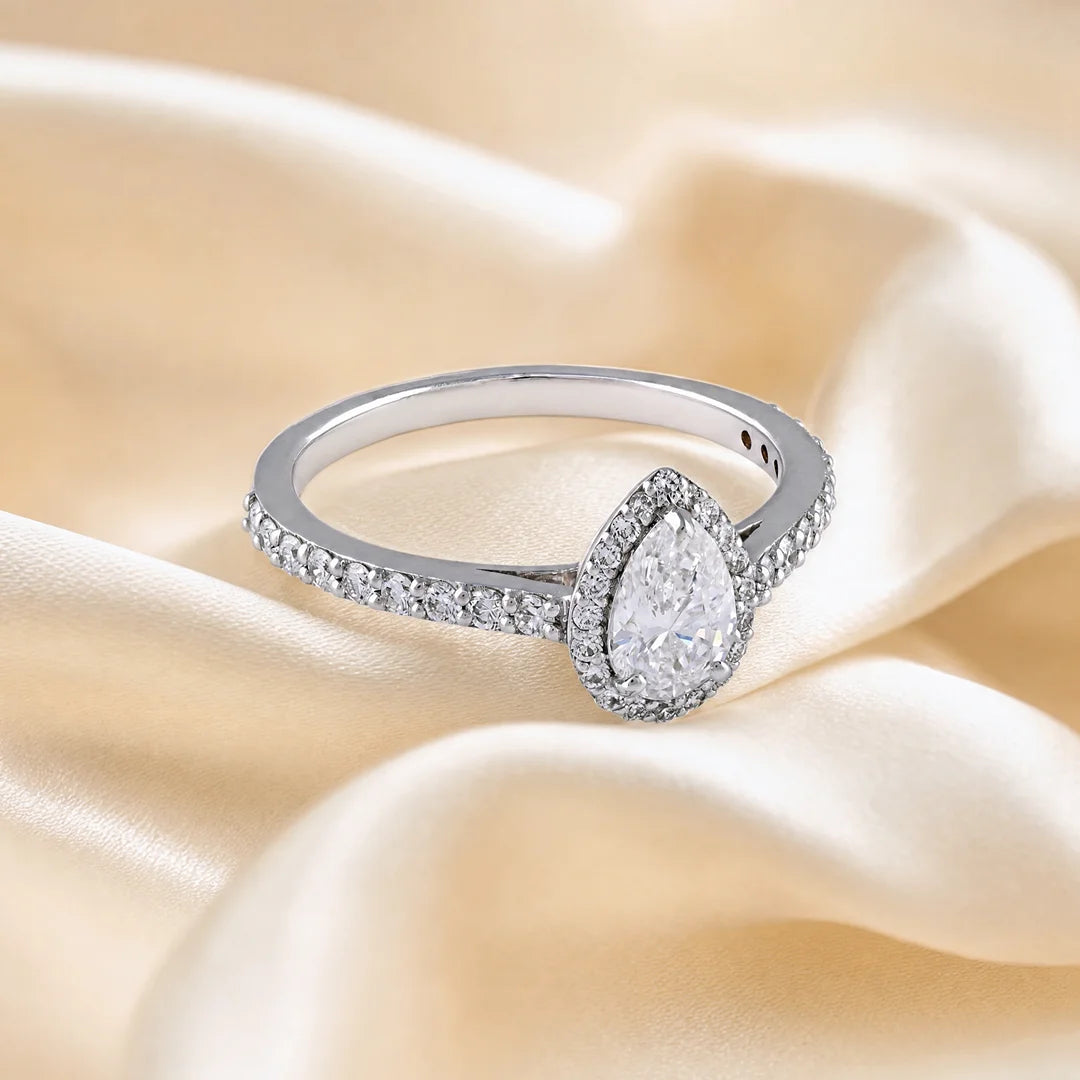 0.80 CT Pear Halo Pavé Diamond Ring