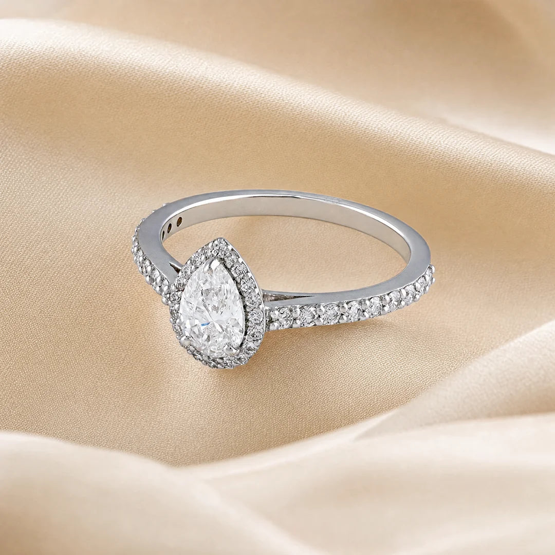 0.80 CT Pear Halo Pavé Diamond Ring