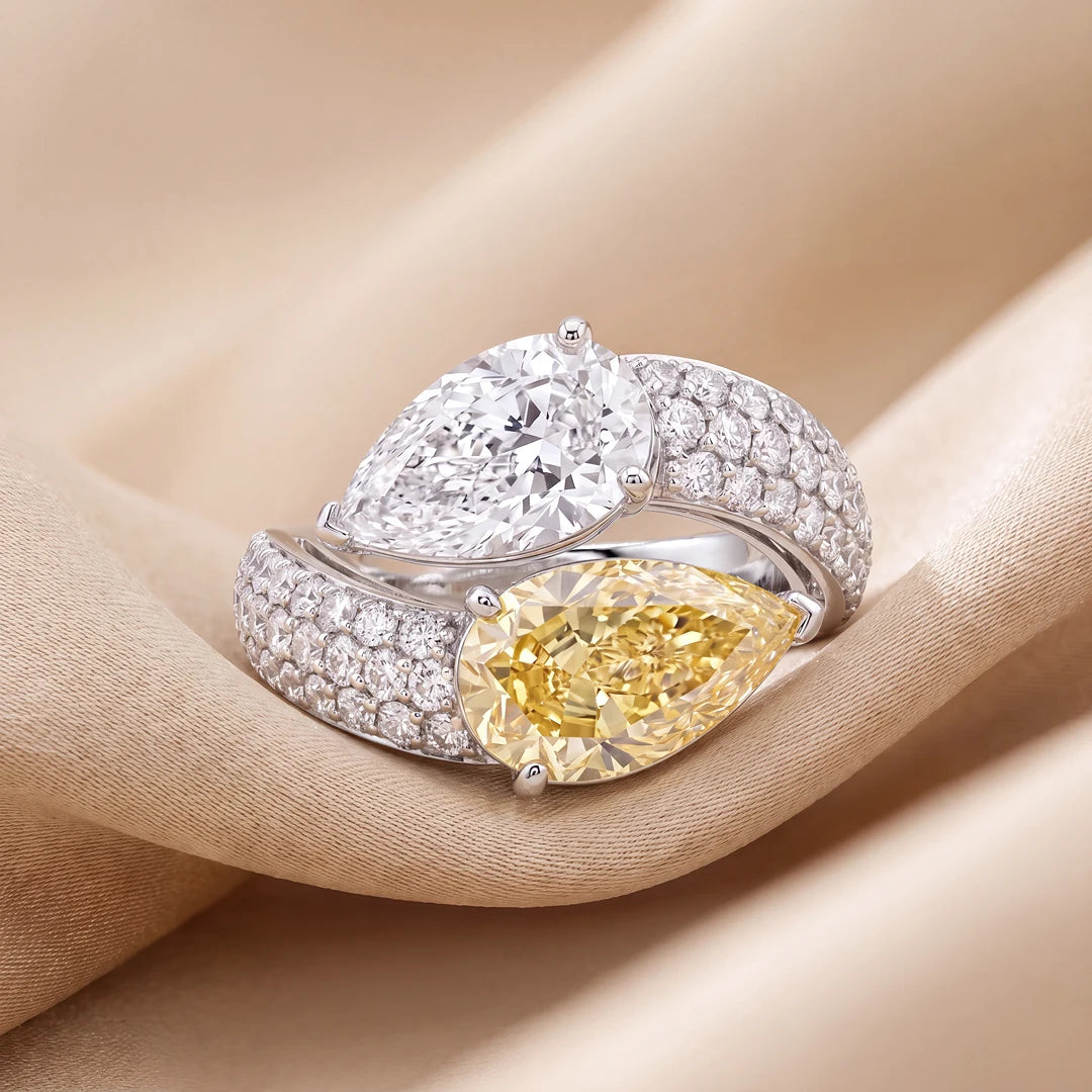 5.70 CT Pear Two-Tone Pavé Diamond Ring