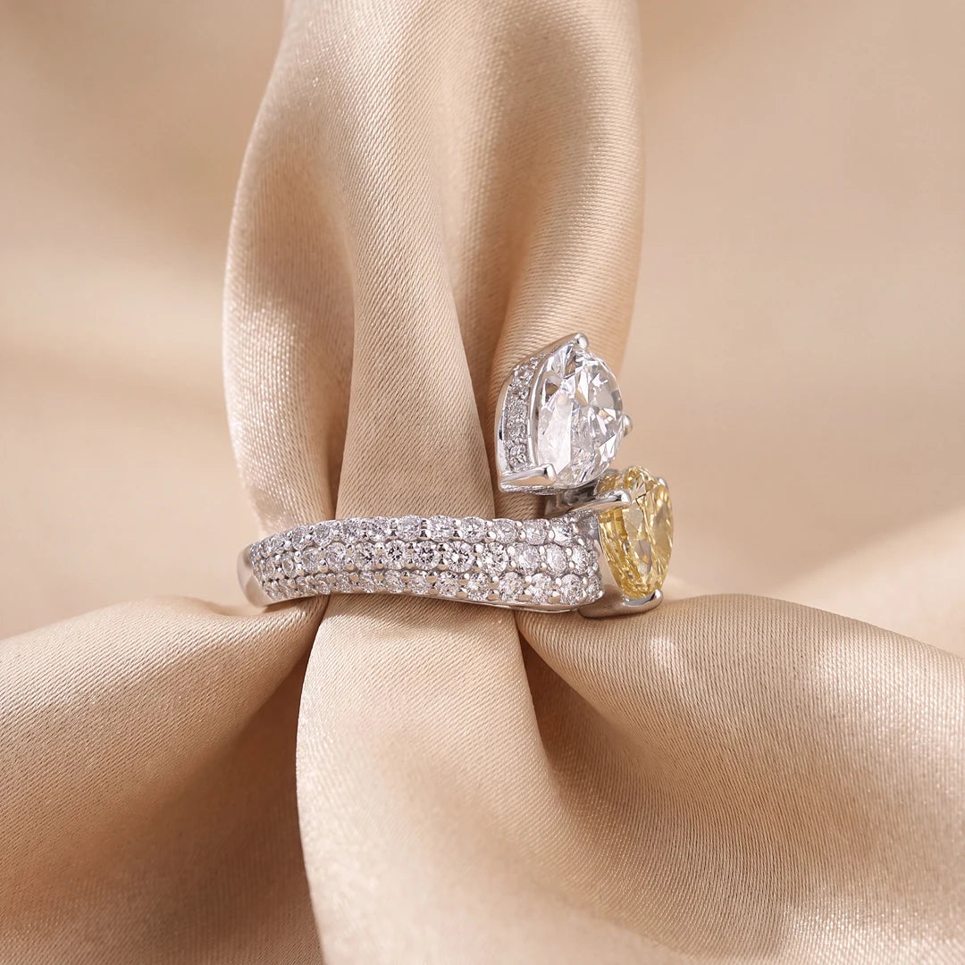 5.70 CT Pear Two-Tone Pavé Diamond Ring