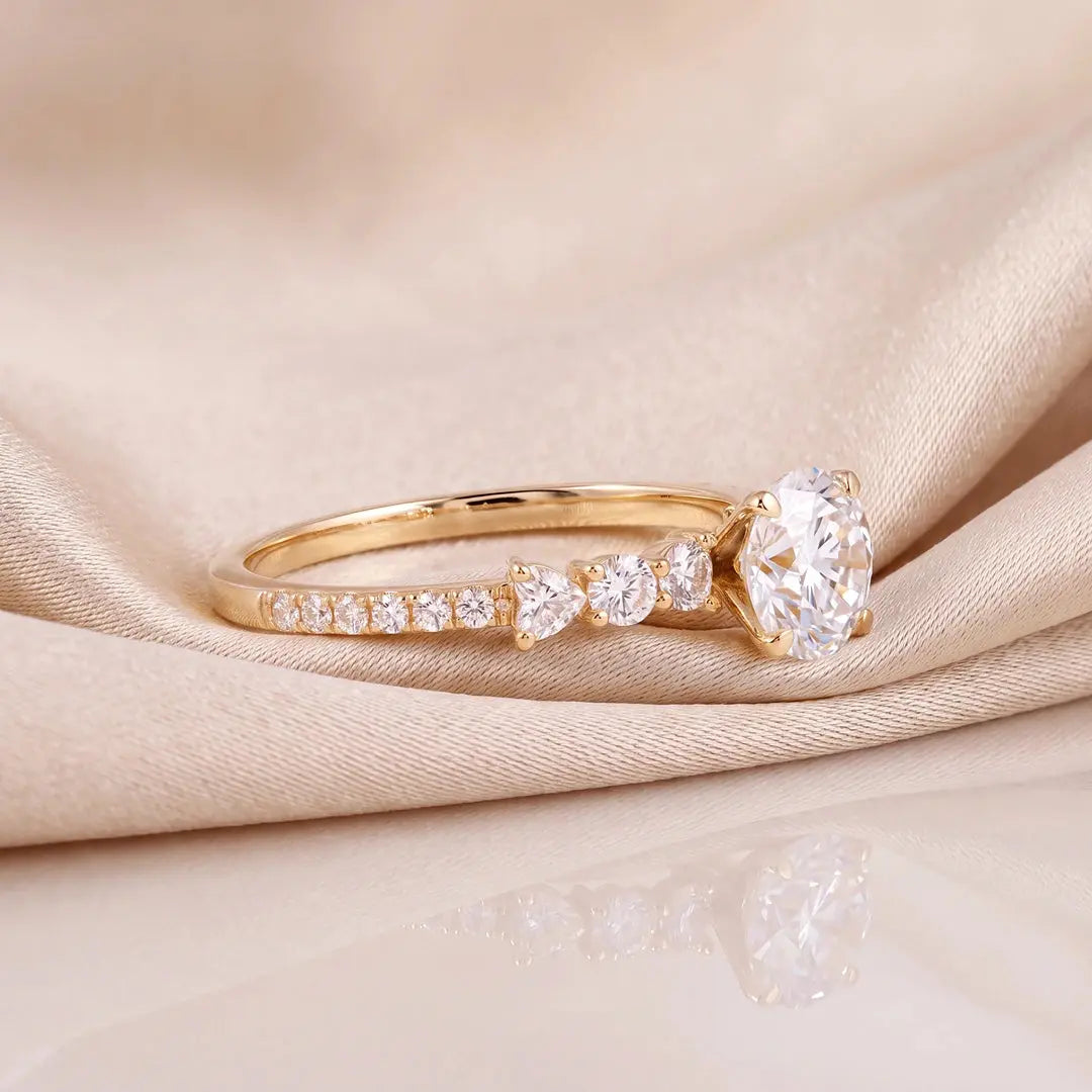 1.55 CT Solitaire Ring with Heart and Round Cut Side Diamonds
