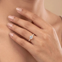 1.55 CT Solitaire Ring with Heart and Round Cut Side Diamonds