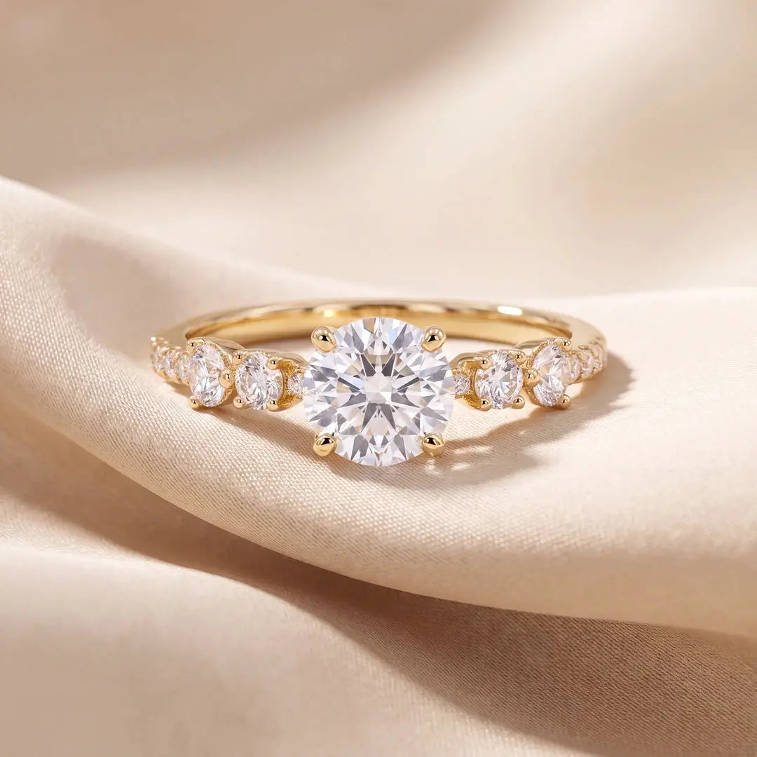 1.55 CT Solitaire Ring with Heart and Round Cut Side Diamonds
