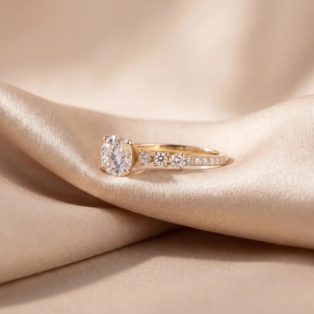 1.55 CT Solitaire Ring with Heart and Round Cut Side Diamonds