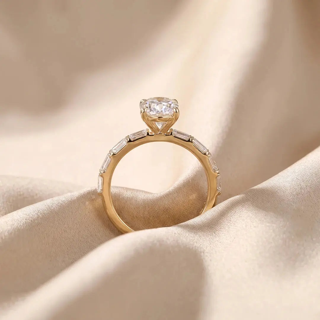 3.25 CT Oval & East West Emerald Diamond Ring