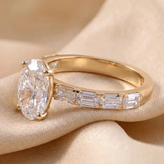 3.25 CT Oval & East West Emerald Diamond Ring