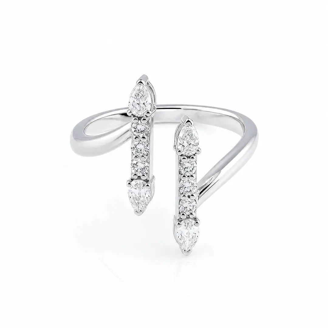 0.40 CT Pear & Round Open Cuff Diamond Ring
