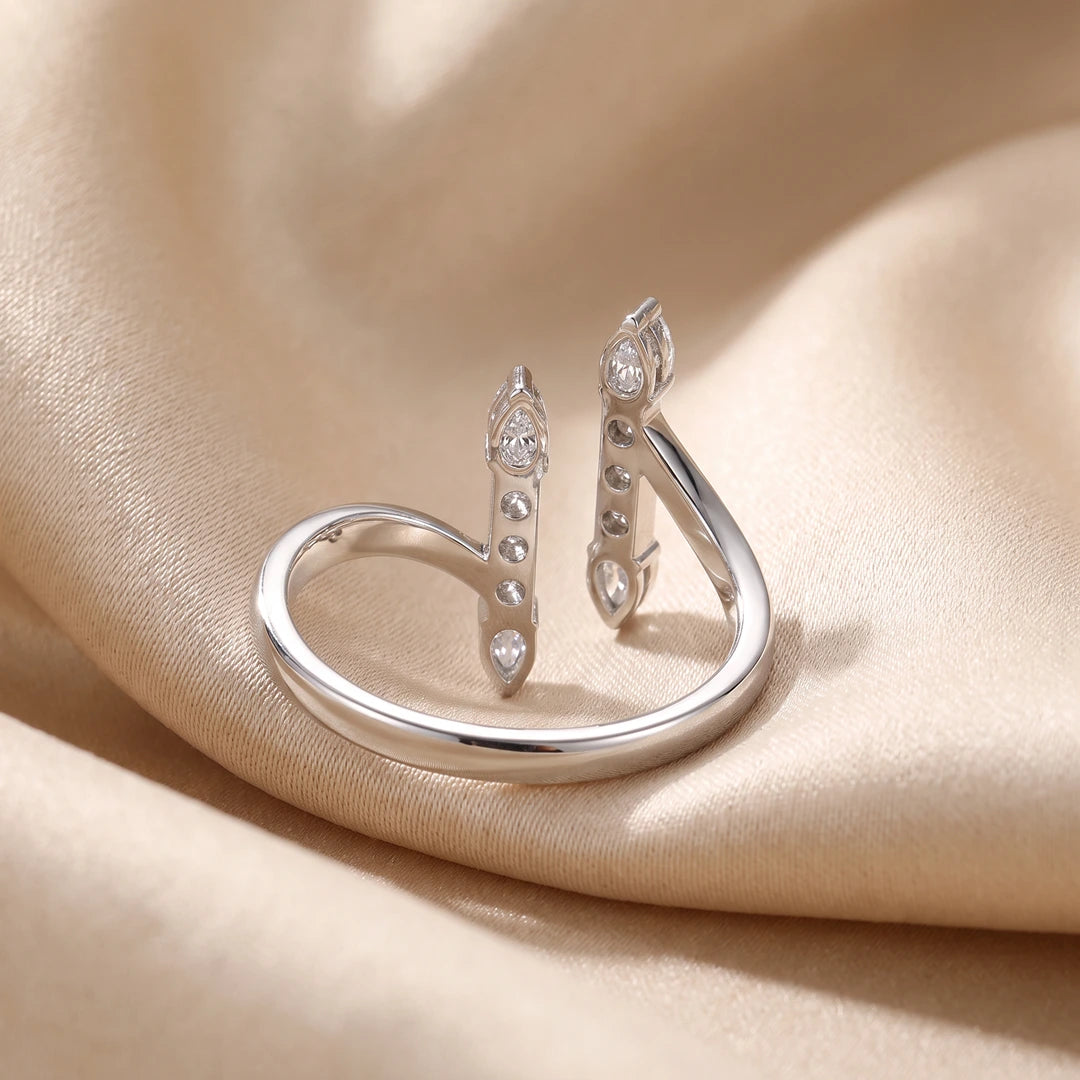 0.40 CT Pear & Round Open Cuff Diamond Ring
