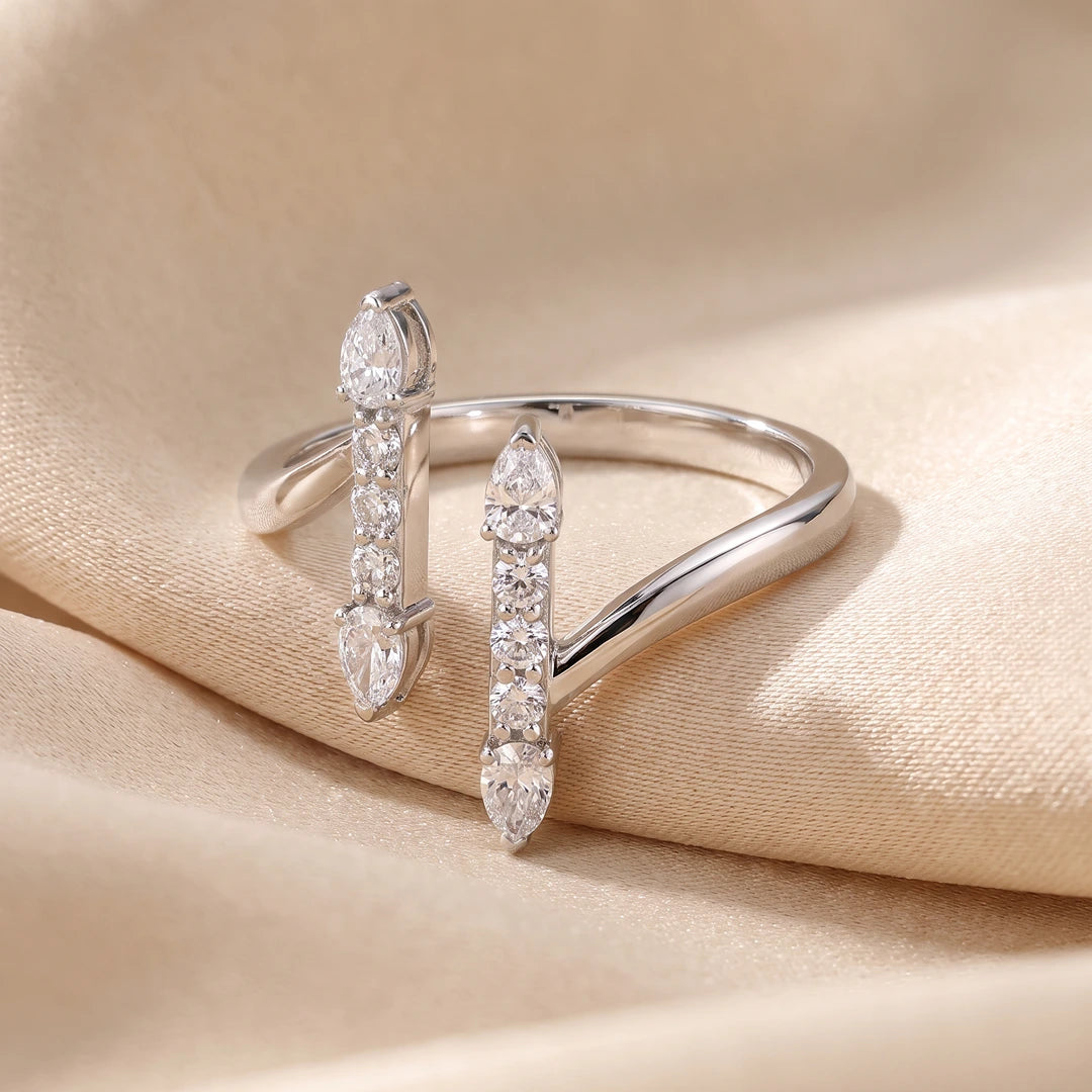 0.40 CT Pear & Round Open Cuff Diamond Ring