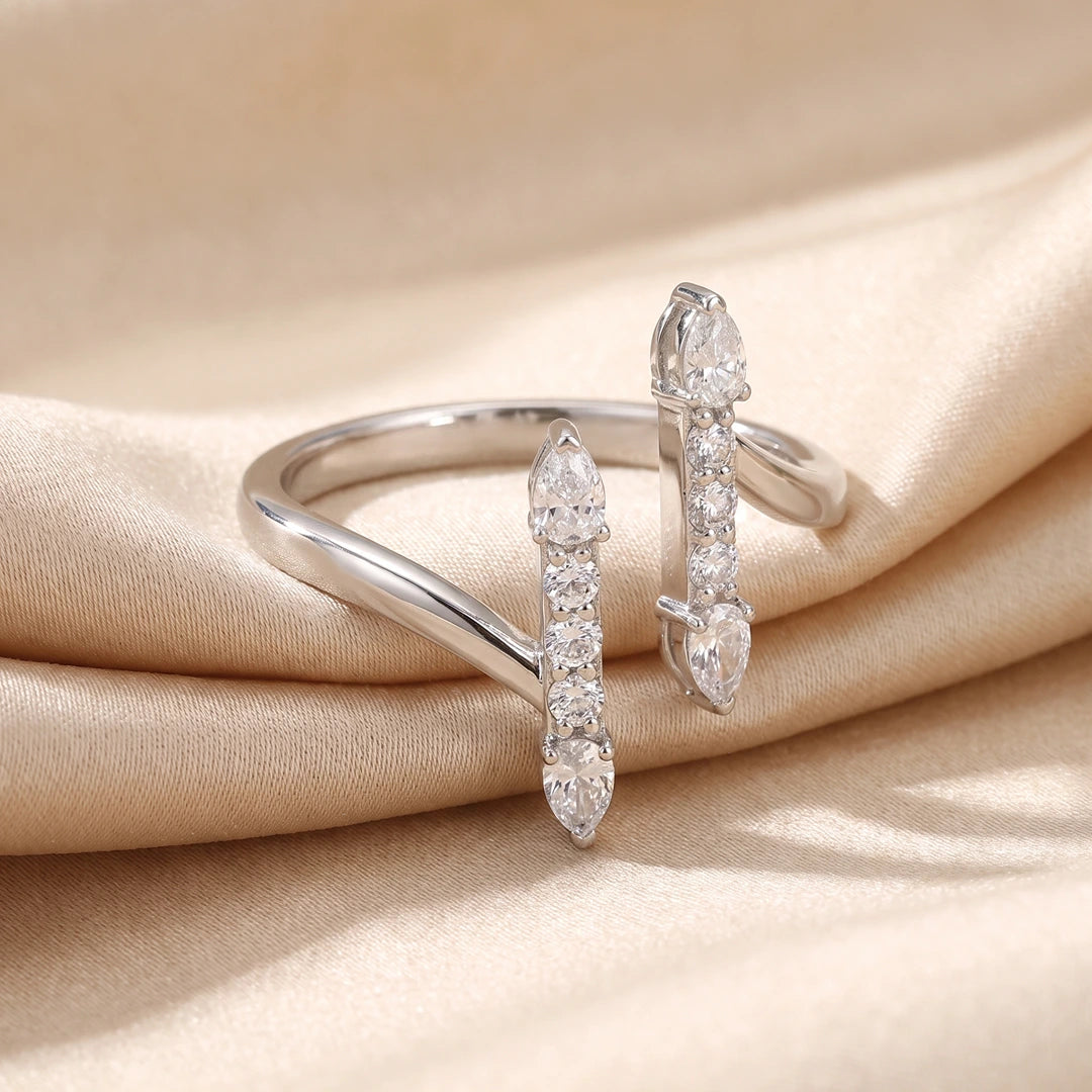 0.40 CT Pear & Round Open Cuff Diamond Ring