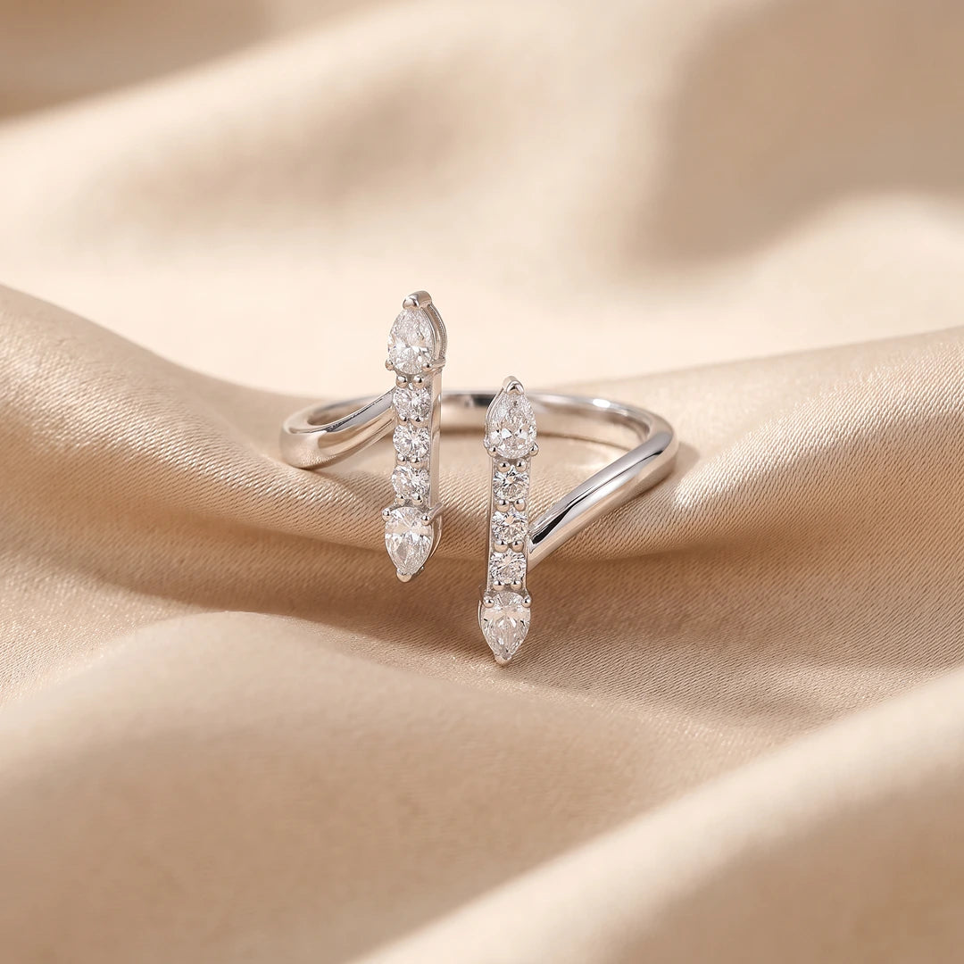 0.40 CT Pear & Round Open Cuff Diamond Ring