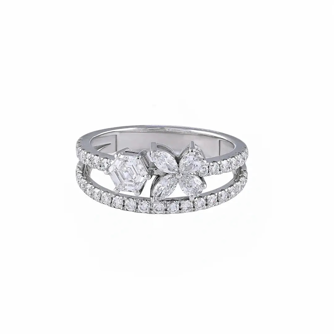1.10 CT Multi Shape Flower Diamond Ring