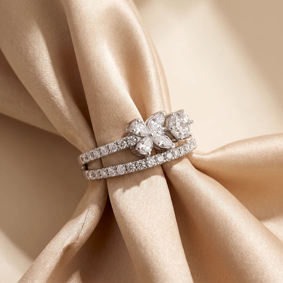 1.10 CT Multi Shape Flower Diamond Ring