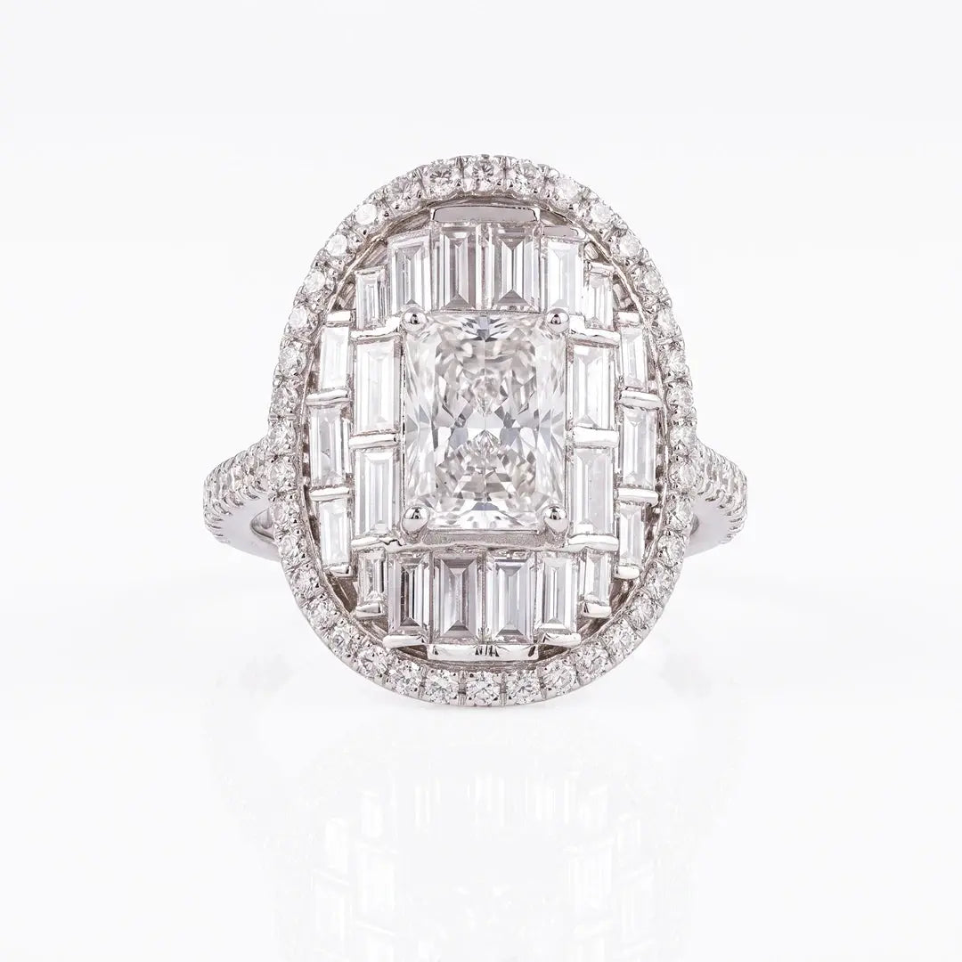4.30 CT Radiant and Baguette Cut Diamond Illusion Cluster Ring