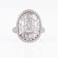 4.30 CT Radiant and Baguette Cut Diamond Illusion Cluster Ring