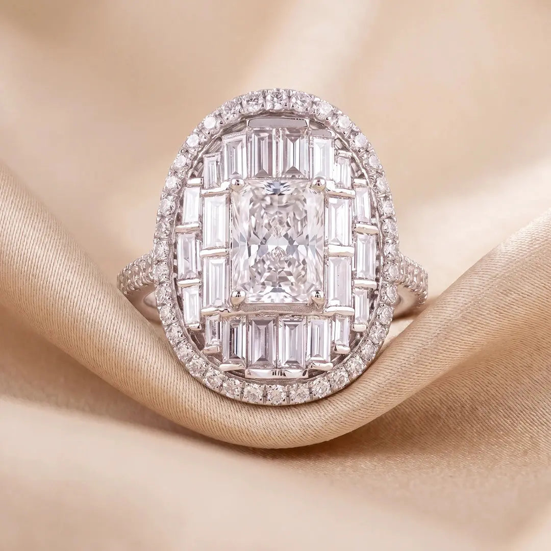 4.30 CT Radiant and Baguette Cut Diamond Illusion Cluster Ring