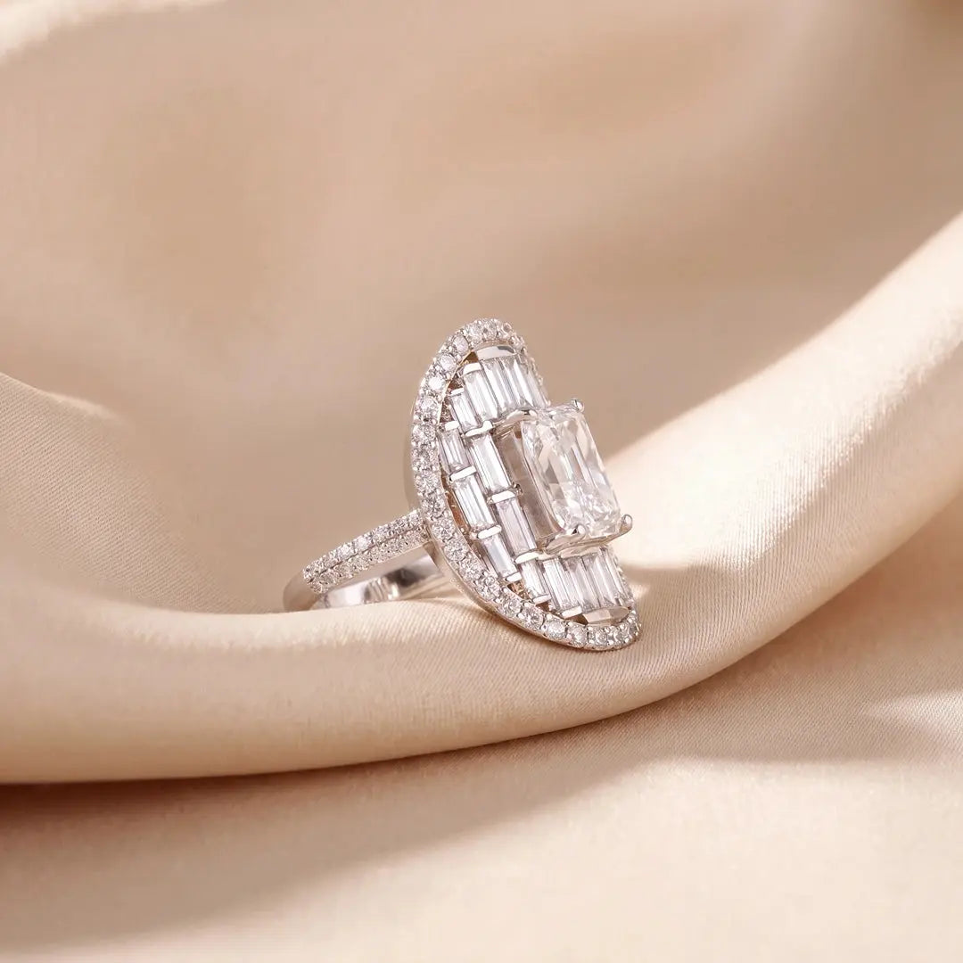 4.30 CT Radiant and Baguette Cut Diamond Illusion Cluster Ring