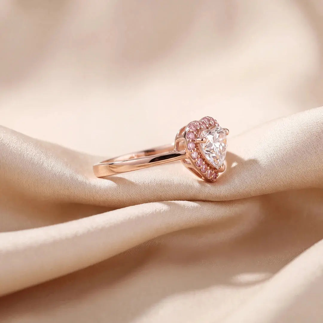 1.70 CT Heart Cut Pink Diamond Halo Ring