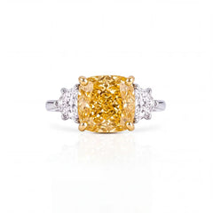 5.65 CT Three Stone Yellow Cushion Cut Diamond Trilogy Ring