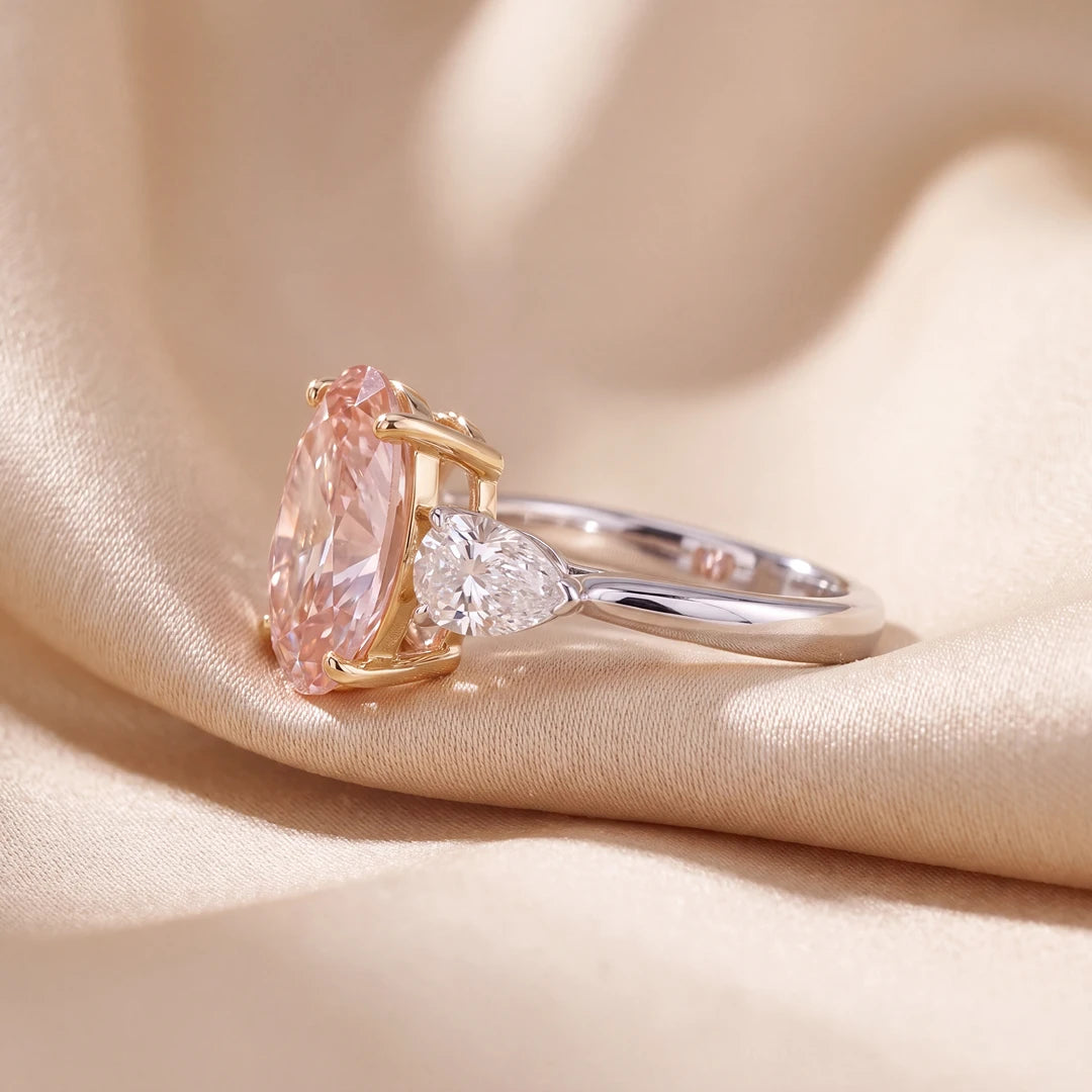 6.50 CT Oval Cut Pink Diamond Three Stone Ring