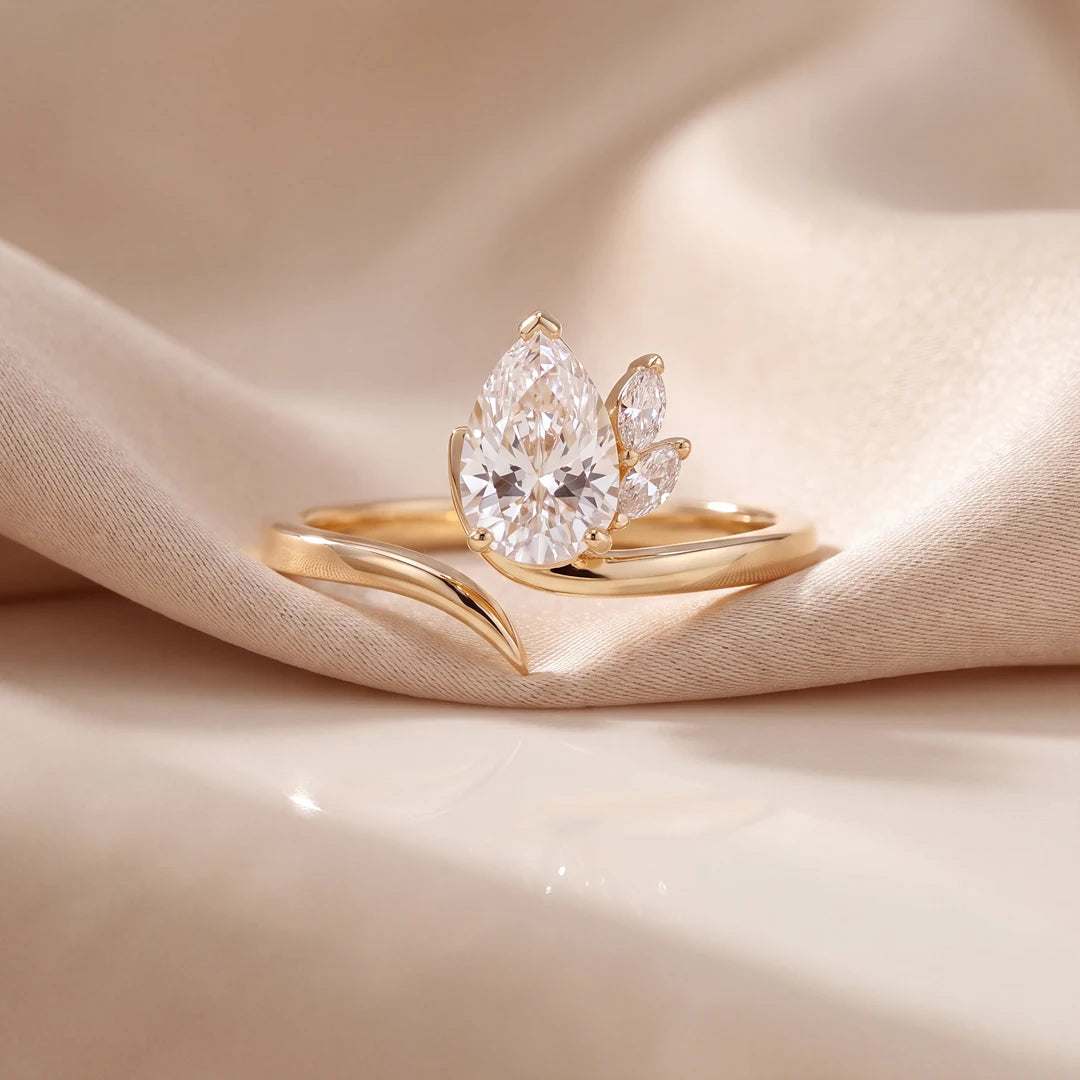 1.15 CT Pear Vine Accent Diamond Ring