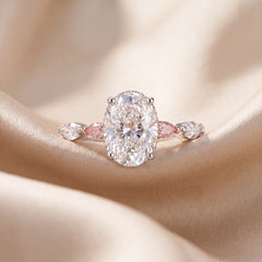 3.85 CT Oval Cut Hidden Halo Ring with Pink and White Diamonds