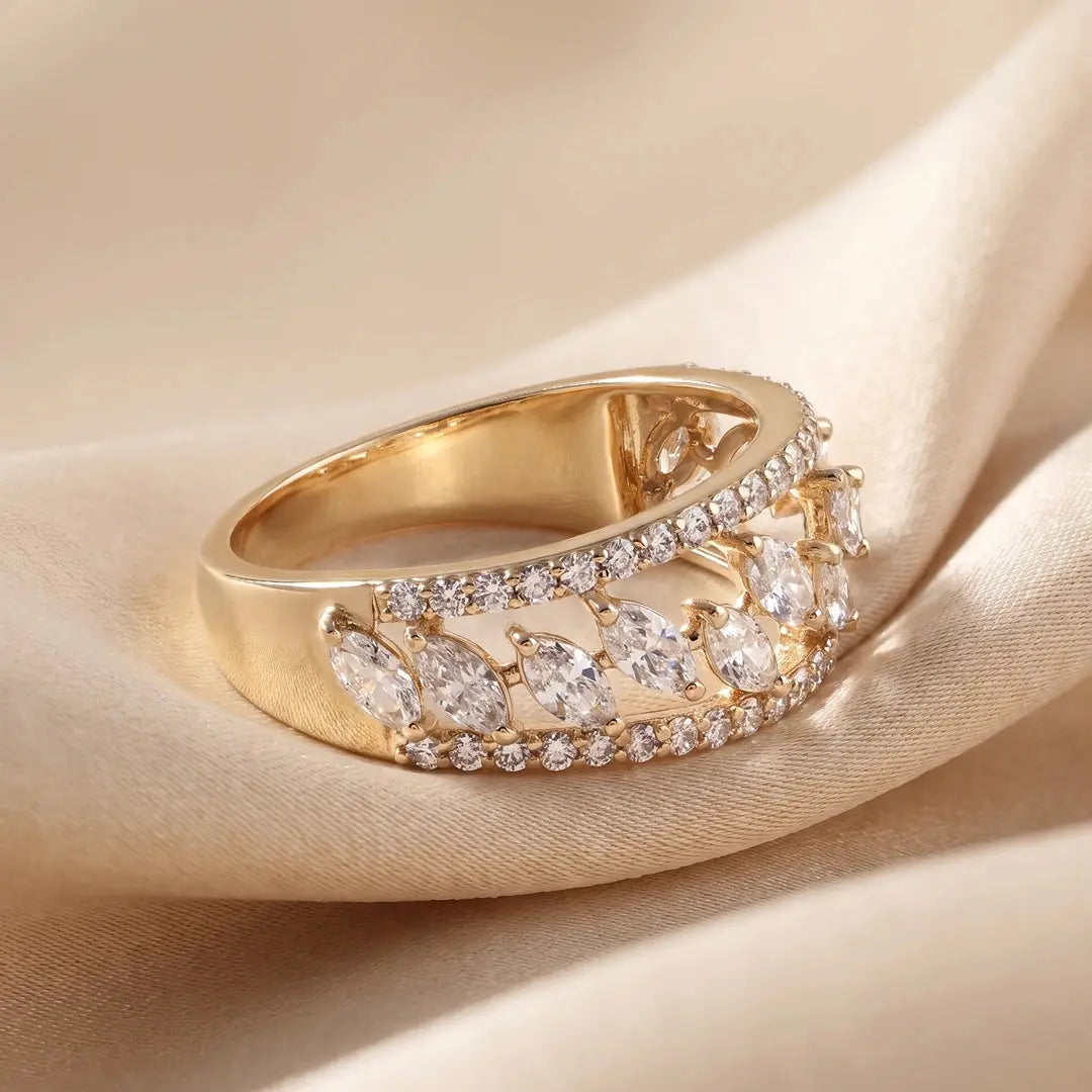 1.10 CT Marquise & Round Multi Row Diamond Ring