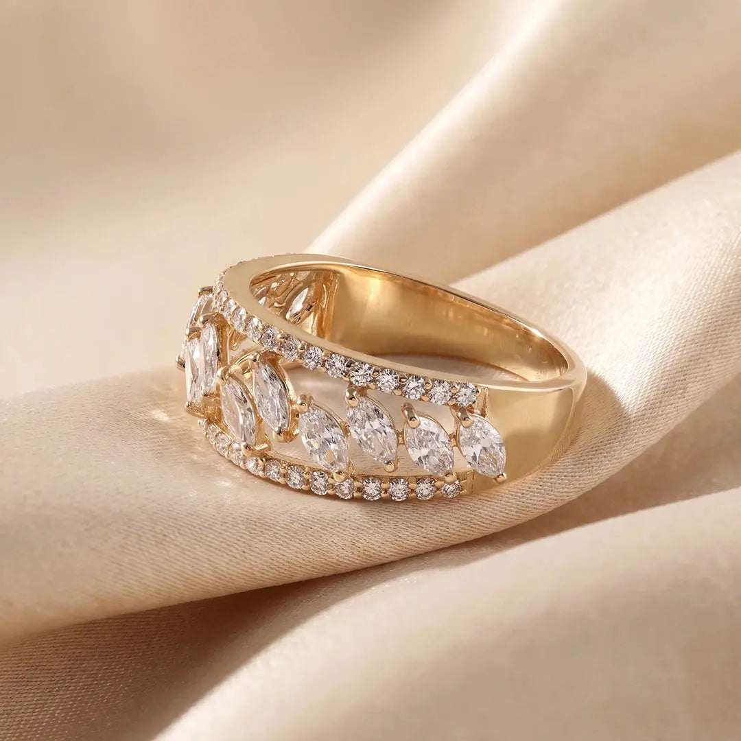 1.10 CT Marquise & Round Multi Row Diamond Ring